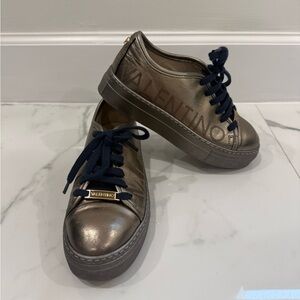Valentino Bronze Sneakers with Dark Blue Laces